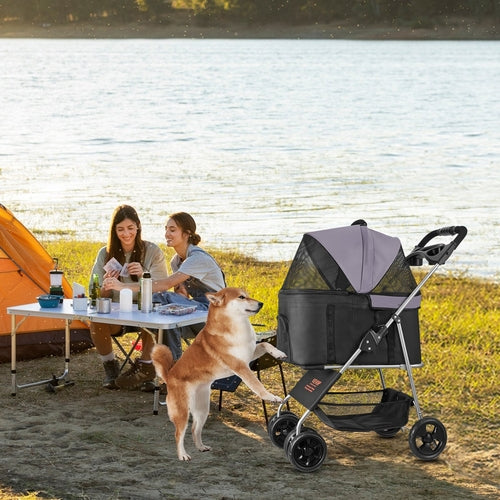 Pet Stroller, 35 lbs Weight Capacity, Foldable Dog Stroller Cart, 4