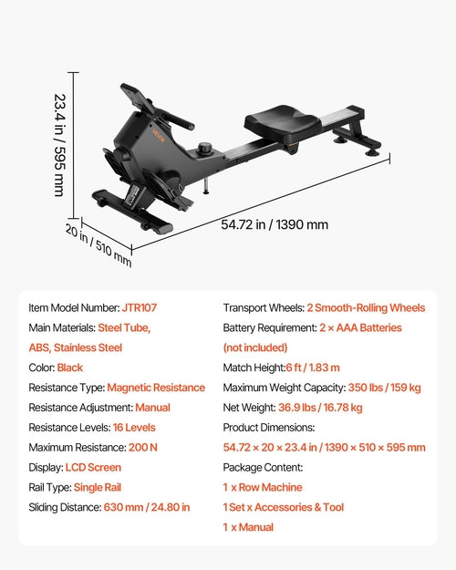 Magnetic Rowing Machine,16-Level Quiet Resistance Adjustable, Foldable