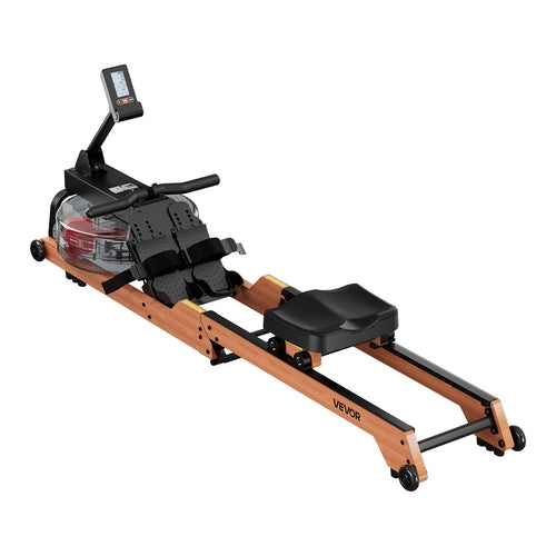 Water Rowing Machine, 6-Level Quiet Resistance, Wooden Foldable Rower