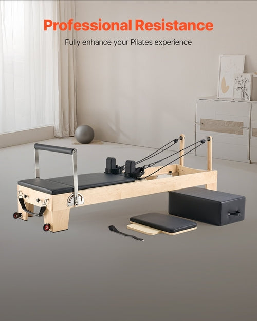 Pilates Reformer Machine, Wooden Pilates Workout Equipment for Home