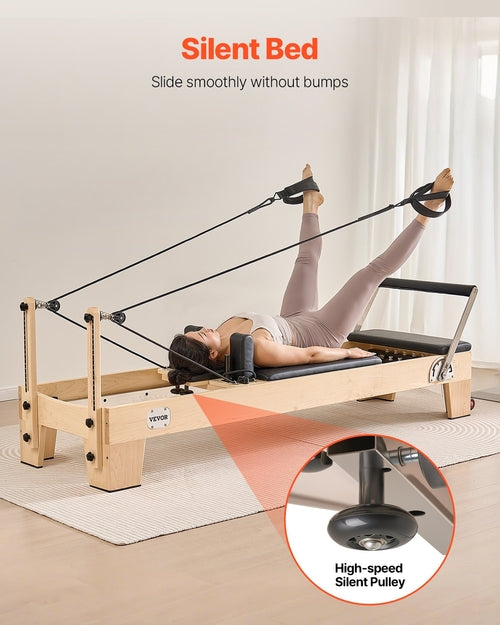 Pilates Reformer Machine, Wooden Pilates Workout Equipment for Home