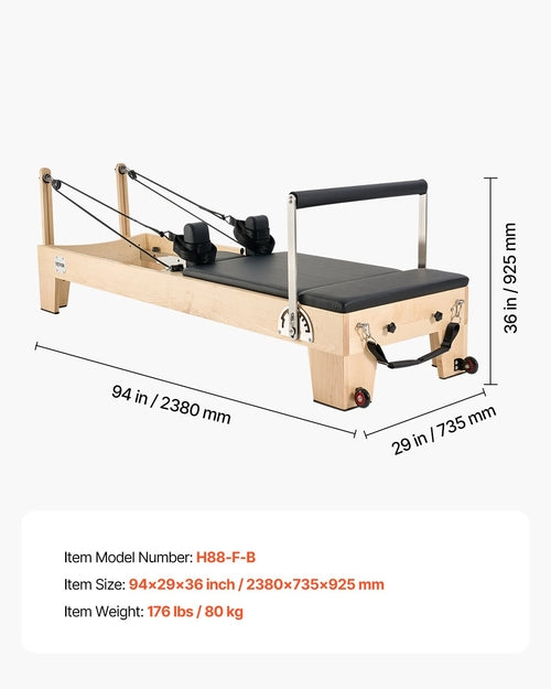 Pilates Reformer Machine, Wooden Pilates Workout Equipment for Home