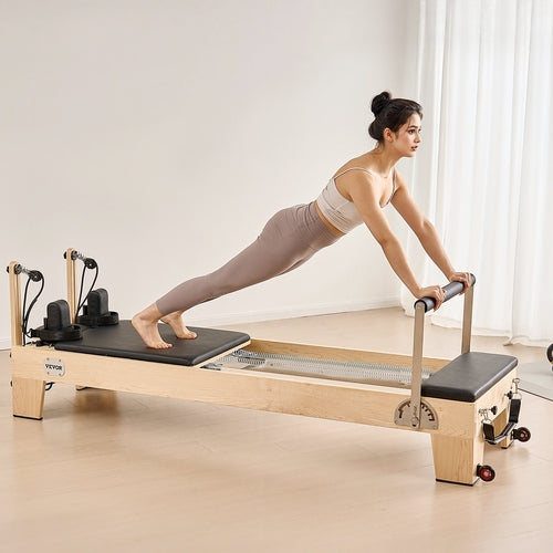 Pilates Reformer Machine, Wooden Pilates Workout Equipment for Home