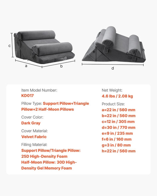 Wedge Pillow for Sleeping, 4 Pcs Adjustable Orthopedic Bed Wedge Set,
