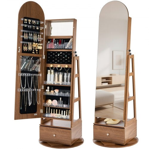 360° Swivel Jewelry Cabinet, 1655 mm Tall, Full-Length Mirror with